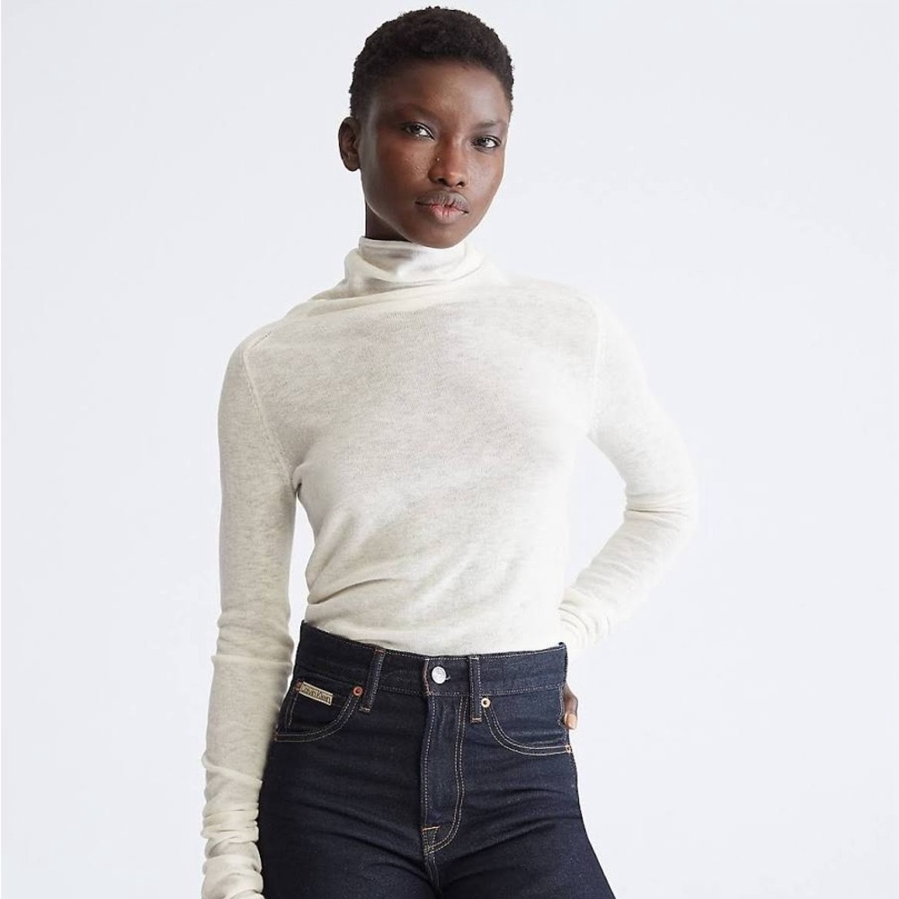 CALVIN KLEIN SOFT WOOL BLEND HIGH MOCK NECK TURTLENECK NEUTRAL Egret S